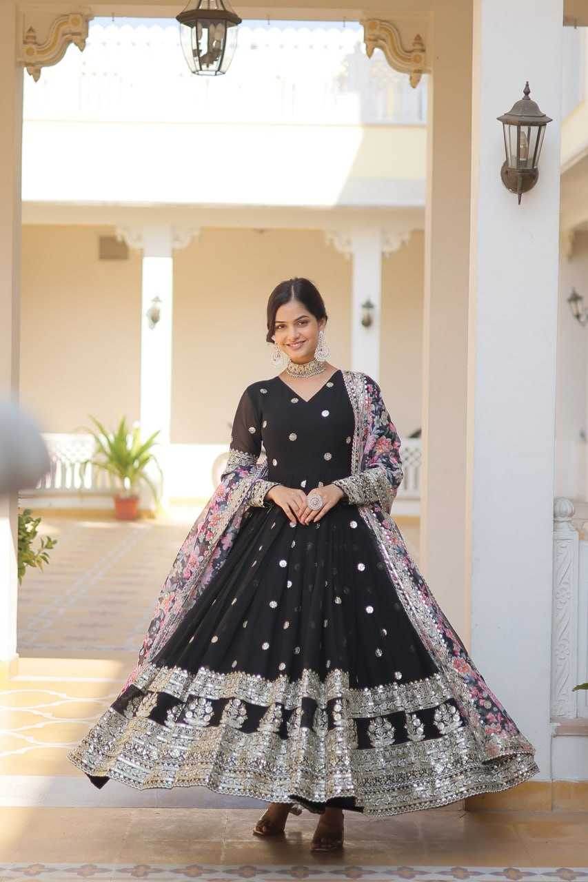 FAUX GEORGETTE EMBROIDERY ANARKALI LONG GOWN - MYLUXURY LANE ENTERPRISE